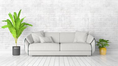 Modern parlak iç. 3D render