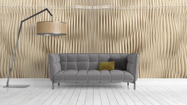 Modern parlak iç. 3D render