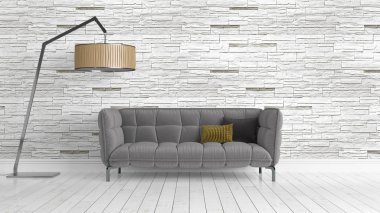 Modern parlak iç. 3D render