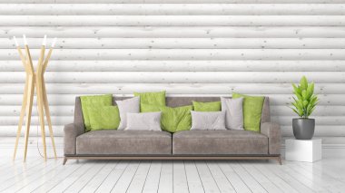 Modern parlak iç. 3D render