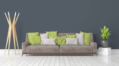 Modern parlak iç. 3D render