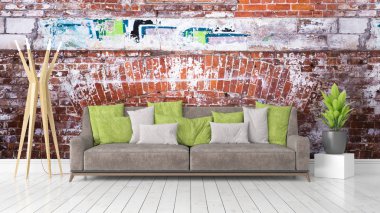 Modern parlak iç. 3D render