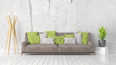 Modern parlak iç. 3D render