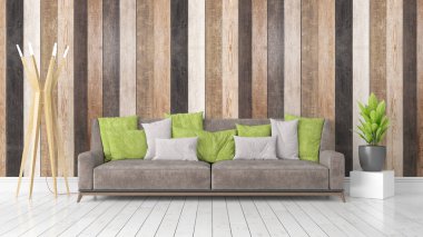 Modern parlak iç. 3D render