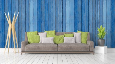 Modern parlak iç. 3D render