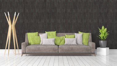 Modern parlak iç. 3D render