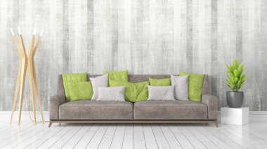 Modern parlak iç. 3D render