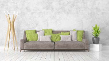 Modern parlak iç. 3D render