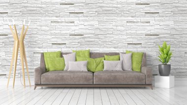 Modern parlak iç. 3D render