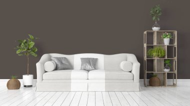 Modern parlak iç. 3D render