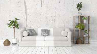 Modern parlak iç. 3D render