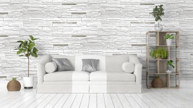 Modern parlak iç. 3D render