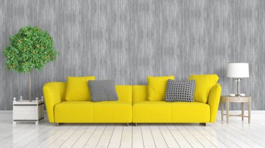 Modern parlak iç. 3D render