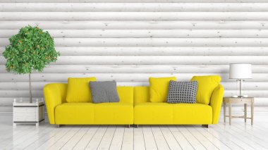 Modern parlak iç. 3D render