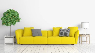 Modern parlak iç. 3D render