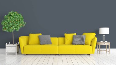 Modern parlak iç. 3D render