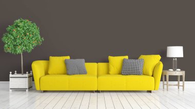 Modern parlak iç. 3D render