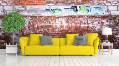 Modern parlak iç. 3D render