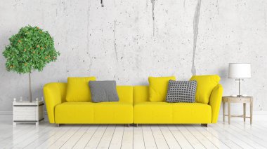 Modern parlak iç. 3D render