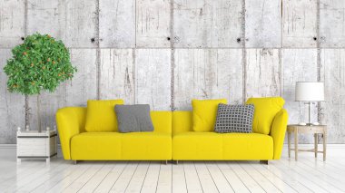 Modern parlak iç. 3D render