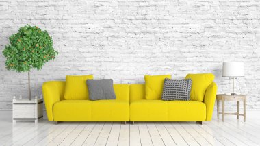 Modern parlak iç. 3D render