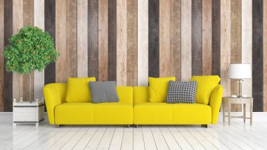 Modern parlak iç. 3D render