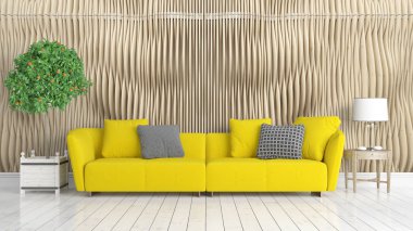 Modern parlak iç. 3D render