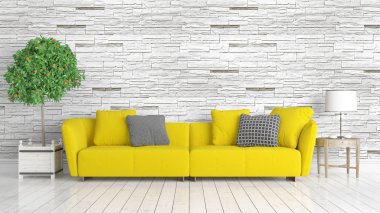 Modern parlak iç. 3D render