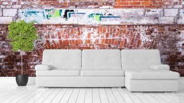 Modern parlak iç. 3D render