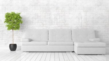 Modern parlak iç. 3D render