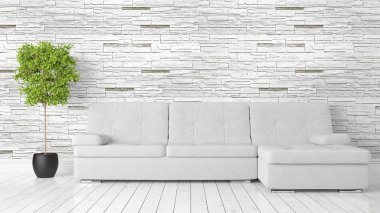 Modern parlak iç. 3D render