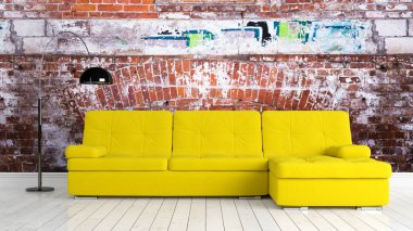 Modern parlak iç. 3D render