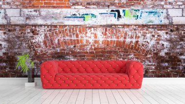 Modern parlak iç. 3D render