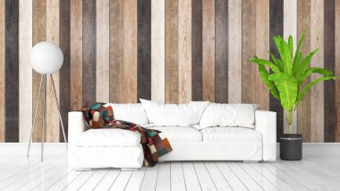 Modern parlak iç. 3D render