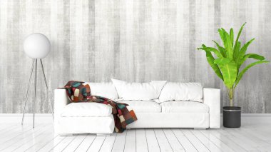 Modern parlak iç. 3D render