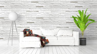 Modern parlak iç. 3D render