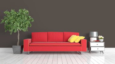 Modern parlak iç. 3D render