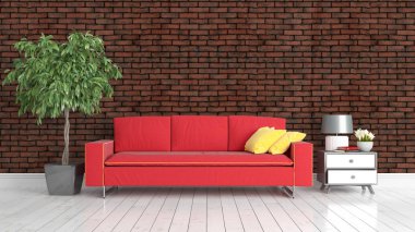 Modern parlak iç. 3D render