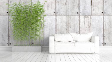 Modern parlak iç. 3D render