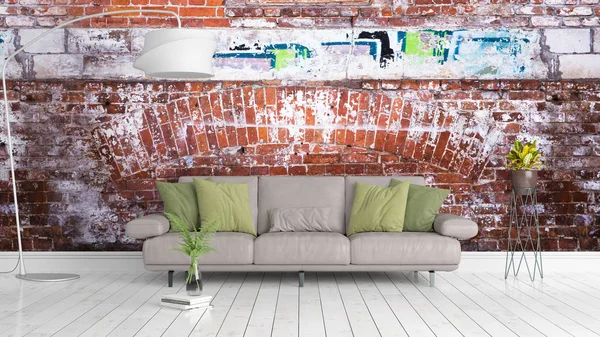 Modern parlak iç. 3D render