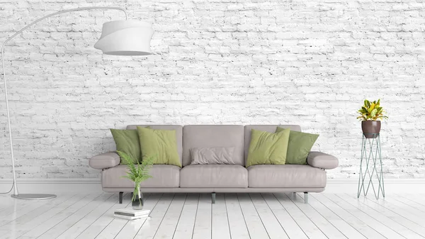 Modern parlak iç. 3D render