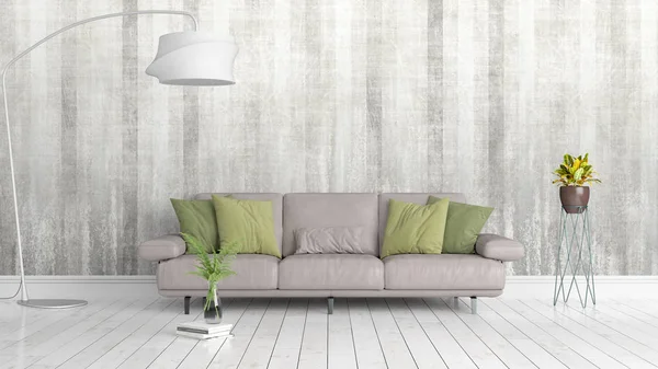 Modern parlak iç. 3D render