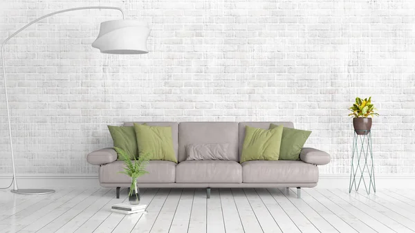 Modern parlak iç. 3D render