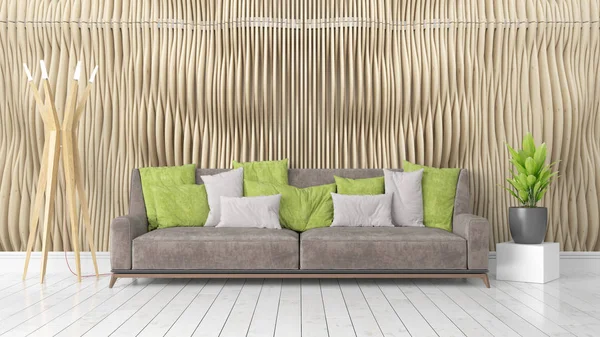 Modern parlak iç. 3D render