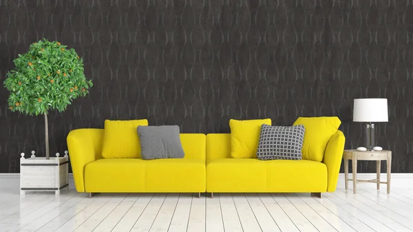 Modern parlak iç. 3D render