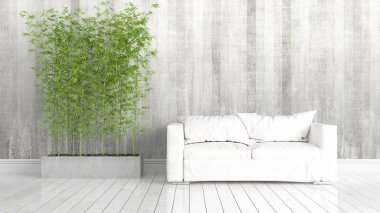 Modern parlak iç. 3D render