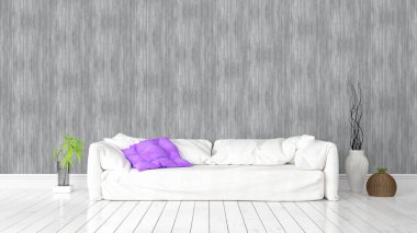 Modern parlak iç. 3D render