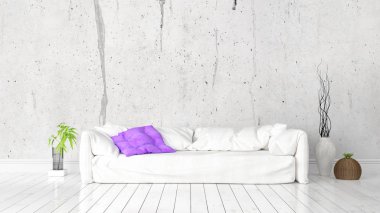 Modern parlak iç. 3D render