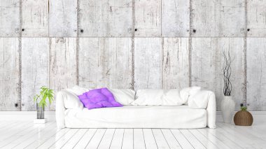 Modern parlak iç. 3D render