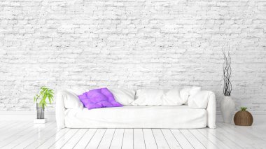 Modern parlak iç. 3D render